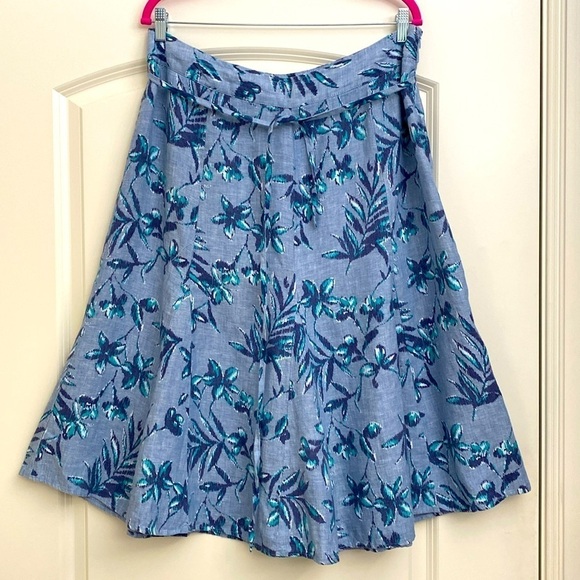 JM Collection Linen Midi Skirt Women’s 14 Blue/Teal Floral Fairy Beach coastal - Picture 1 of 9
